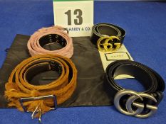 A Collection of Belts comprising:- - A GUCCI Blue Leather Belt with Silver Coloured GUCCI Double G