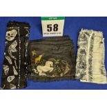 A Set of Three ALEXANDER McQUEEN Silk Scarves. - A Cream Scarf with Black Print Skulls and Birds - A