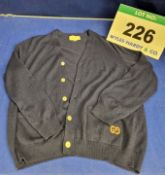 A GUCCI Navy Blue 100 per cent Cashmere Fine Knit Button-Up Cardigan with Front Pockets and Double G