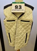 A MONCLER Cream Quilted Gilet with Zip and Button Closure, Black detailing to Shoulders, Side