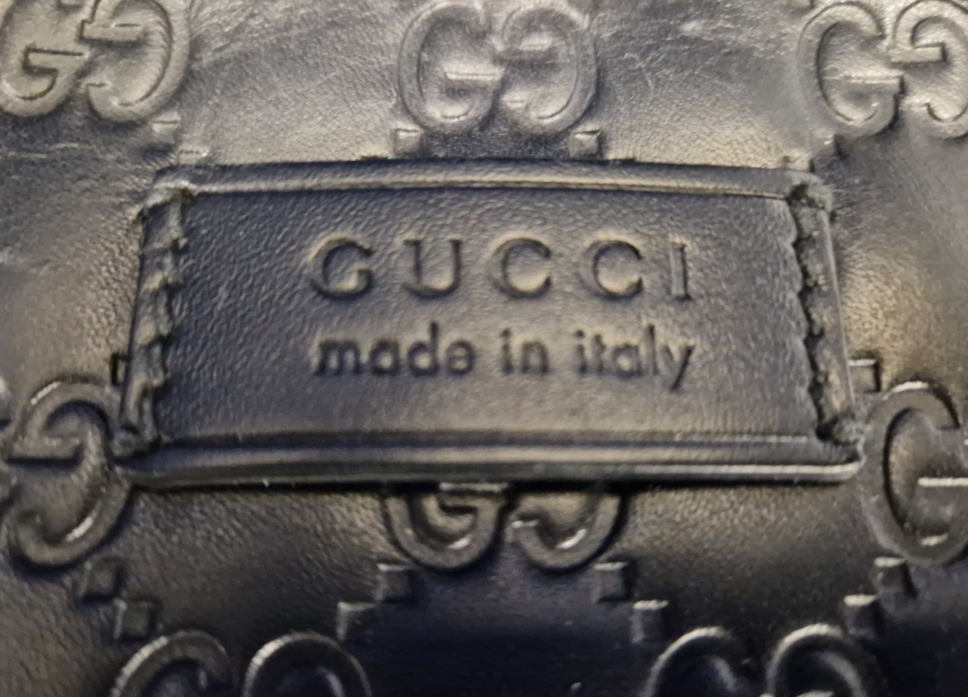 A GUCCI Black Double G Monogram Embossed Leather Pouch/Clutch Bag with Grey Suedette Lining, - Image 2 of 2