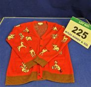 A GUCCI Red 56 per cent Wool 44 per cent Cotton Button-Up Cardigan with Animal detailing and "