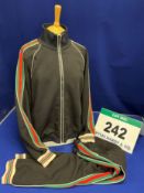A GUCCI Black Tracksuit comprising: - A Pair of Drawstring Jogging Bottoms with Black Double G