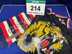 A Set of 2 GUCCI Scarves Comprising: One with Tiger Depiction and Blue/Red/White Edging and Bee