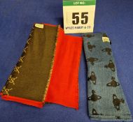 A Set of Two Scarves. - A GUCCI 95 per cent Wool Scarf, Plain Red One Side, Brown and Camel Double G