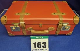 A GLOBE-TROTTER Centenary Carry-On 4-Wheel Trunk Suitcase in Red Leather with Caramel Leather