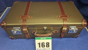 A GLOBE-TROTTER Centenary Medium Suitcase in Brown/Grey Leather with Burgundy Leather Corners,
