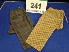 Two Pairs of GUCCI Trousers: - One Drawstring with Grey Check and Orange Pattern with various