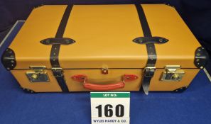 A GLOBE-TROTTER Centenary Medium Check-In Trunk Style Case in Marmalade Orange Leather with Navy
