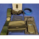 A Collection of PRADA Accessories comprising:- - A PRADA Black Saffiano Leather Small Pouch/Clutch