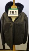 A PRADA 100 per cent Sheepskin Blouson Hooded Jacket in Navy with Plastic Zip Closure, Elasticised