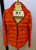 A MONCLER Neon Orange Padded Jacket with Zip Closure and Knitted Cuffs, Down Filled, Certified under