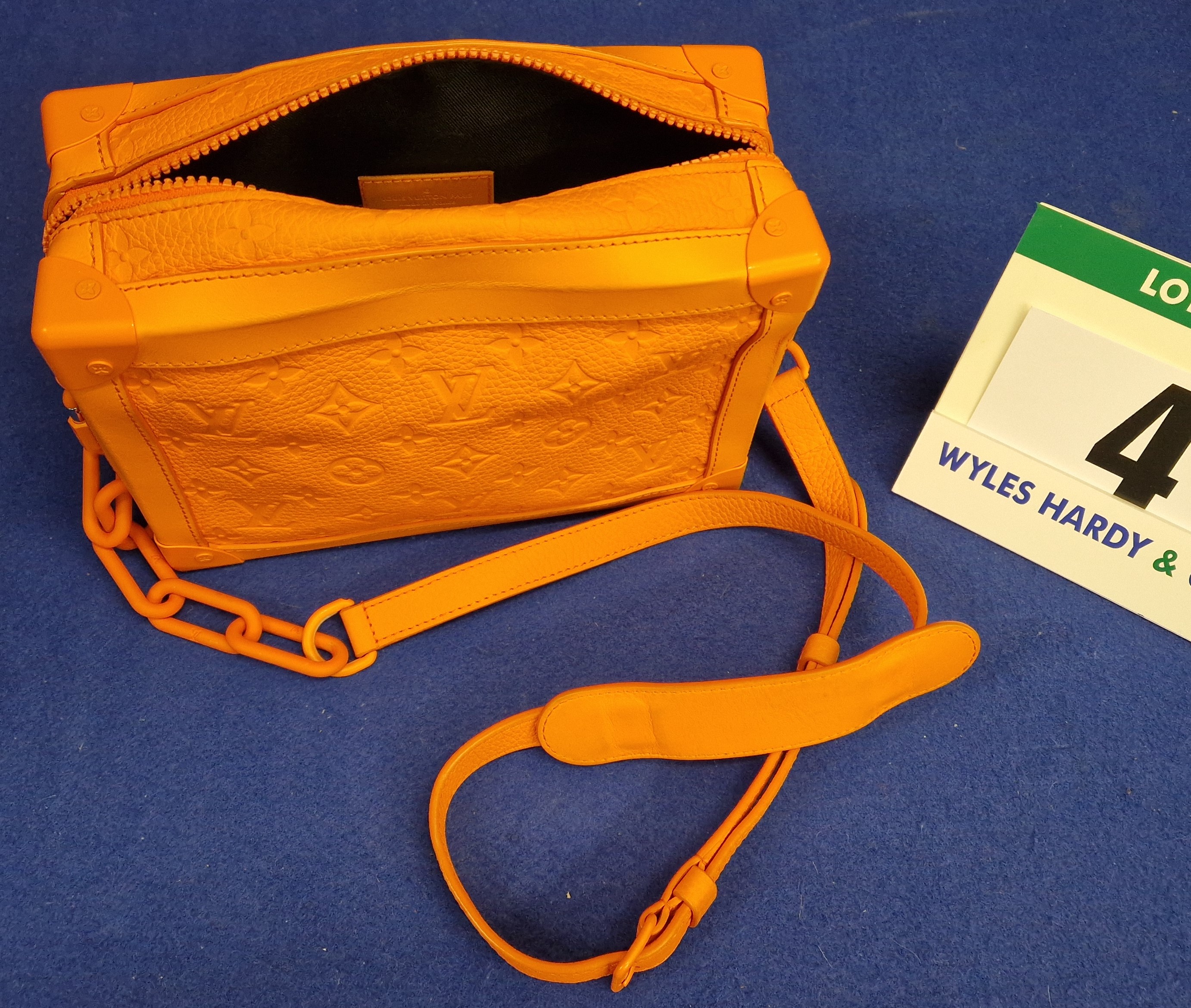 A Limited Edition LOUIS VUITTON X Virgil Abloh Orange Taurillon Cowhide Leather Soft Trunk Bag - Image 3 of 3