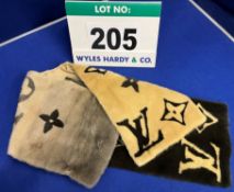 A LOUIS VUITTON Brown and Tan Gradient Monogram Reversible Fur Scarf with Printed Classic LV Logo to