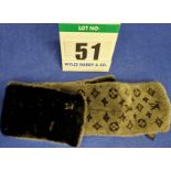 A LOUIS VUITTON Black and Grey Monogram Reverse Neovision Mink Fur Scarf with Silver Logo Badge