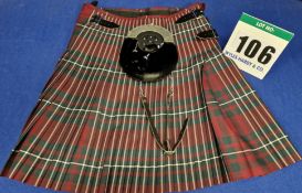 A STRATHMORE Forfar 100 per cent Wool Tartan Kilt in MacGregor Red OC Tartan with Black Leather