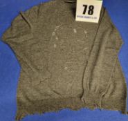 An ALEXANDER McQUEEN Grey 70 per cent Wool, 30 per cent Cashmere Fine Knit Distressed Jumper with