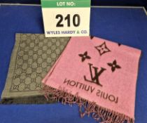 A LOUIS VUITTON 100 per cent Cashmere Scarf in Pink and Brown with Classic LOUIS VUITTON Logo