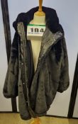 A ZARA Black Faux Fur Oversized Parker Style Hooded Jacket with Viscose/Polyester Lining, Zip