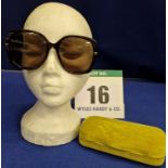 A Pair of GUCCI Ladies Oversized Squared Frame Sunglasses in Dark Havana Brown Plastic, Gold Slender