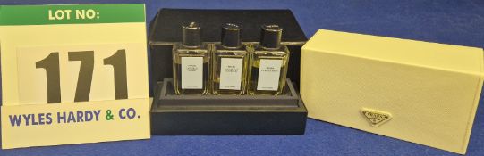 A PRADA 3-Fragrance Set in a Black and Cream Presentation Box, 30ml Bottles, Fragrances are Double