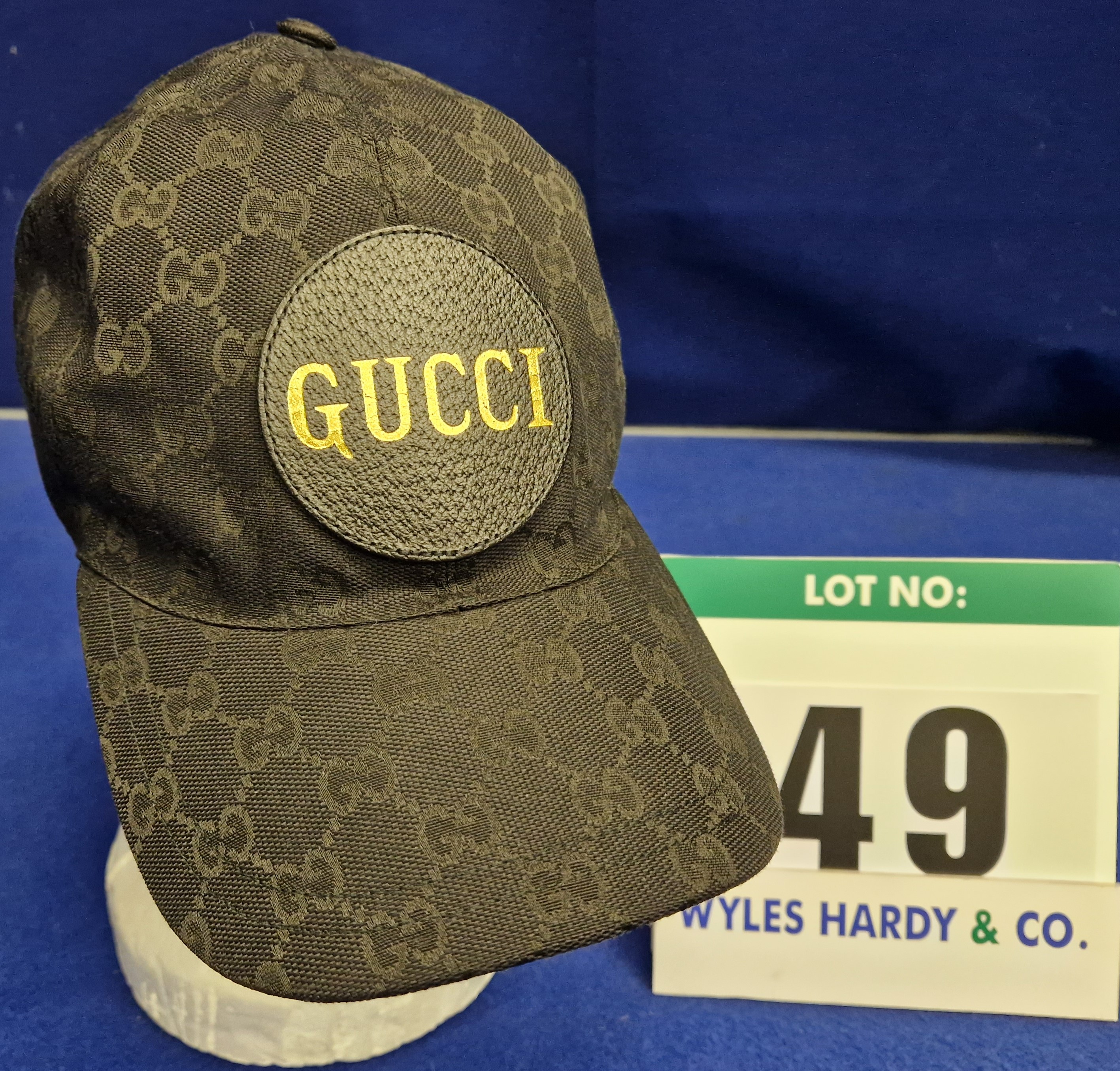 Three GUCCI Baseball Caps:- - A Black Embossed Double G Logo Canvas Cap with Leather GUCCI Logo - Image 2 of 4