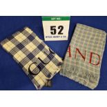 Two GUCCI 100 per cent Wool Scarves. - A White with Blue and Red detailing - A Blue Check with GUCCI