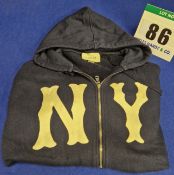 A GUCCI x NEW YORK YANKEES 2018 Cotton Jersey Zip Up Hoodie in Navy with Cream Embroidered 'NY' to