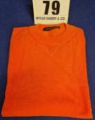 A LOUIS VUITTON Neon Orange Fine Knit Crew Neck Jumper with Label Detail to Reverse, Size L and A