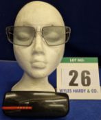 A Pair of PRADA Silver Metal Framed Sunglasses with Grey Lenses, Style No. SPR50V 63-14-140 300-