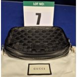 A GUCCI Black Double G Monogram Embossed Leather Pouch/Clutch Bag with Grey Suedette Lining,