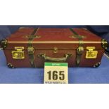 A GLOBE-TROTTER Centenary Medium Suitcase in Oxblood Leather with Black Leather Corners with Gold