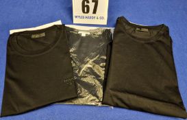 A Set of Three Black Cotton T-Shirts:- - A PRADA Plain Black Round Neck, Size XL - A PRADA Black