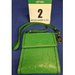 A GUCCI Men's Green Double G Motif Embossed Perforated Leather Messenger Style Cross Body Bag with