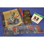 Three Scarves. - A GUCCI 100 per cent Silk Scarf depicting Four Werewolves with Phrase "XXV