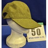 A PRADA Green Felt Baseball Cap with Classic Black and Silver Enamel Triangle Logo Badge to Side,