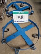 Two Blue Steel Circular Drum Mobile Stands, each 620mm diameter