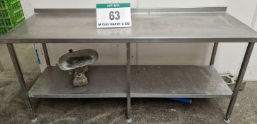 A Stainless Steel Food Preparation Table, approx. 2000mm x 620mm x 900mm tall