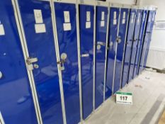 Fourteen Grey and Blue Steel Single Compartment Personnel Lockers