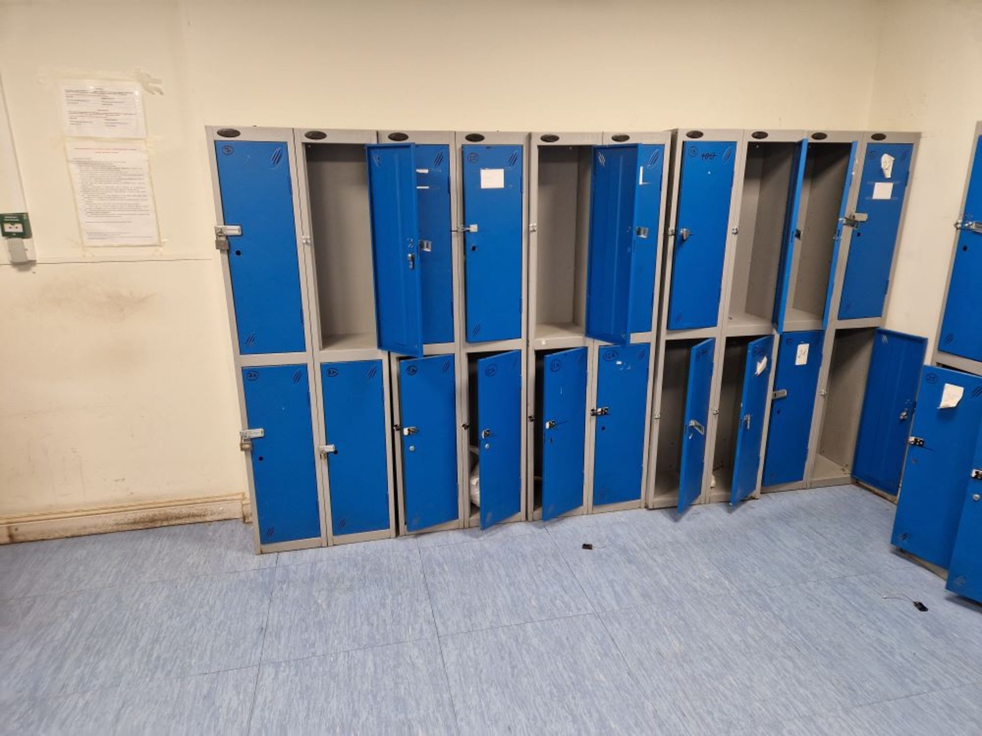 Seventeen Grey and Blue Steel 4-Compartment Personnel Lockers