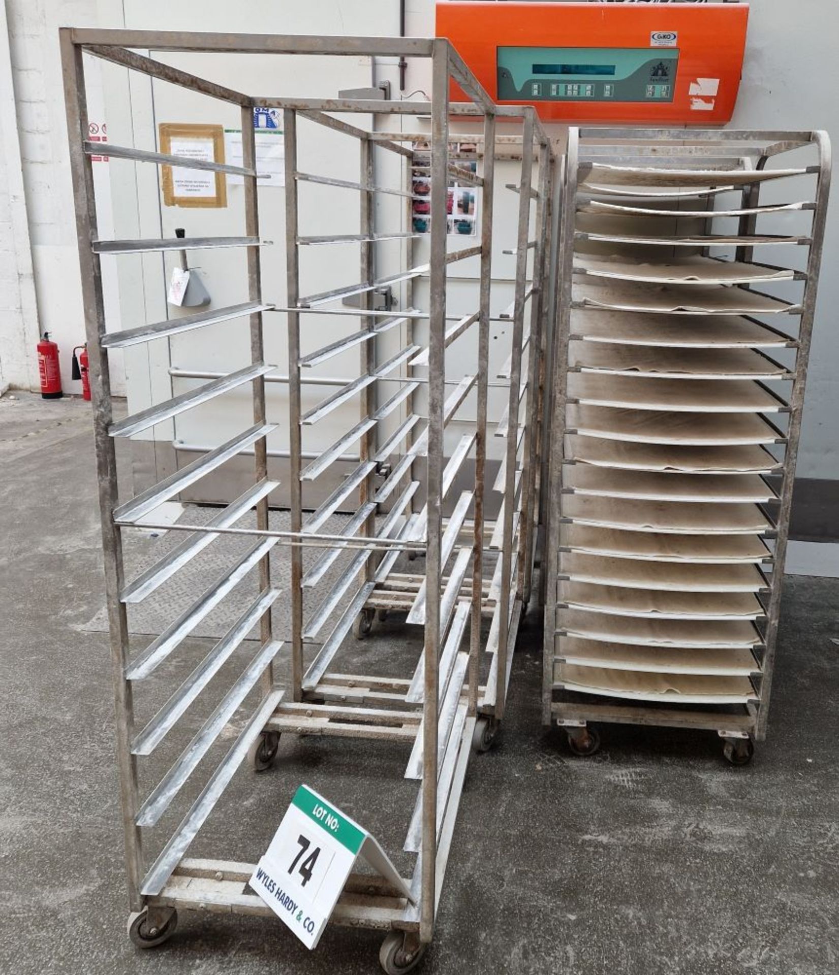 Three Stainless Steel 10-Tier Trolleys, each approx. 800mm x 830mm x 1830mm tall, Two Stainless