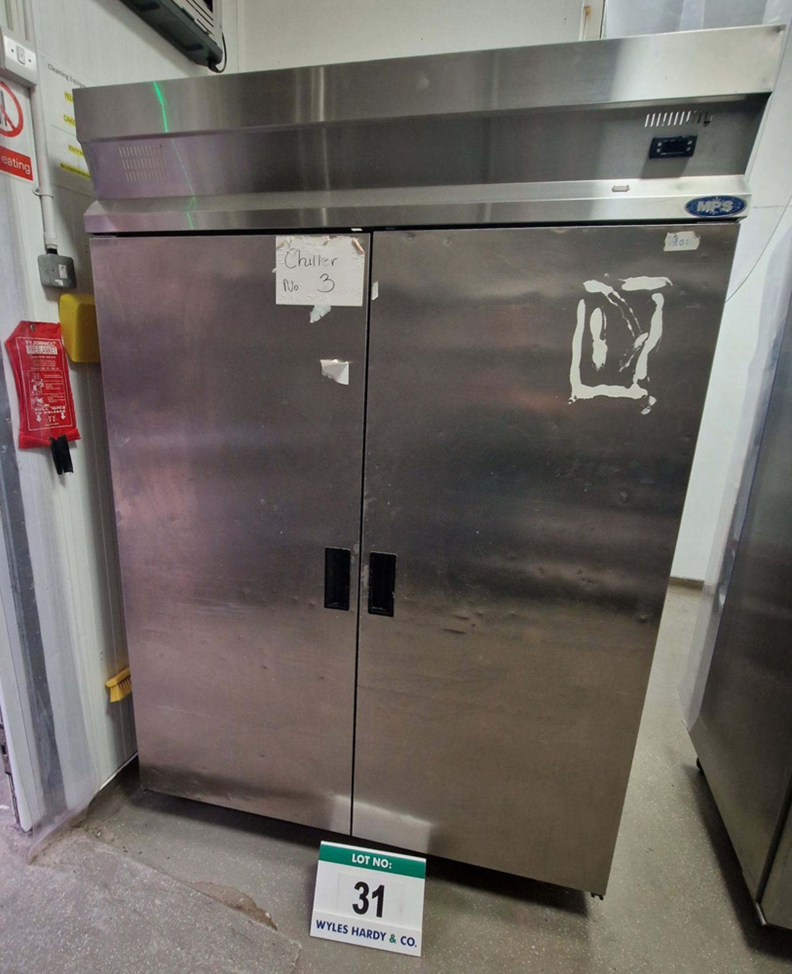 An MPS Commercial Mobile Twin Door Upright Refrigerator