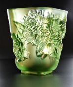 A LALIQUE Pivoines Small Vase in Green Crystal Depicting Peony Flowers Product Code: 10708800.