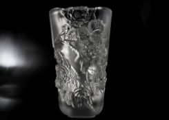 A LALIQUE Pivoines Large Vase in Clear Crystal Depicting Peony Flowers. Product Code: 10708400. Hand