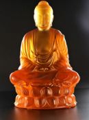 A LALIQUE Small Buddha Sculpture in Re-Polished Amber Crystal with Satin Finish. Product Code: