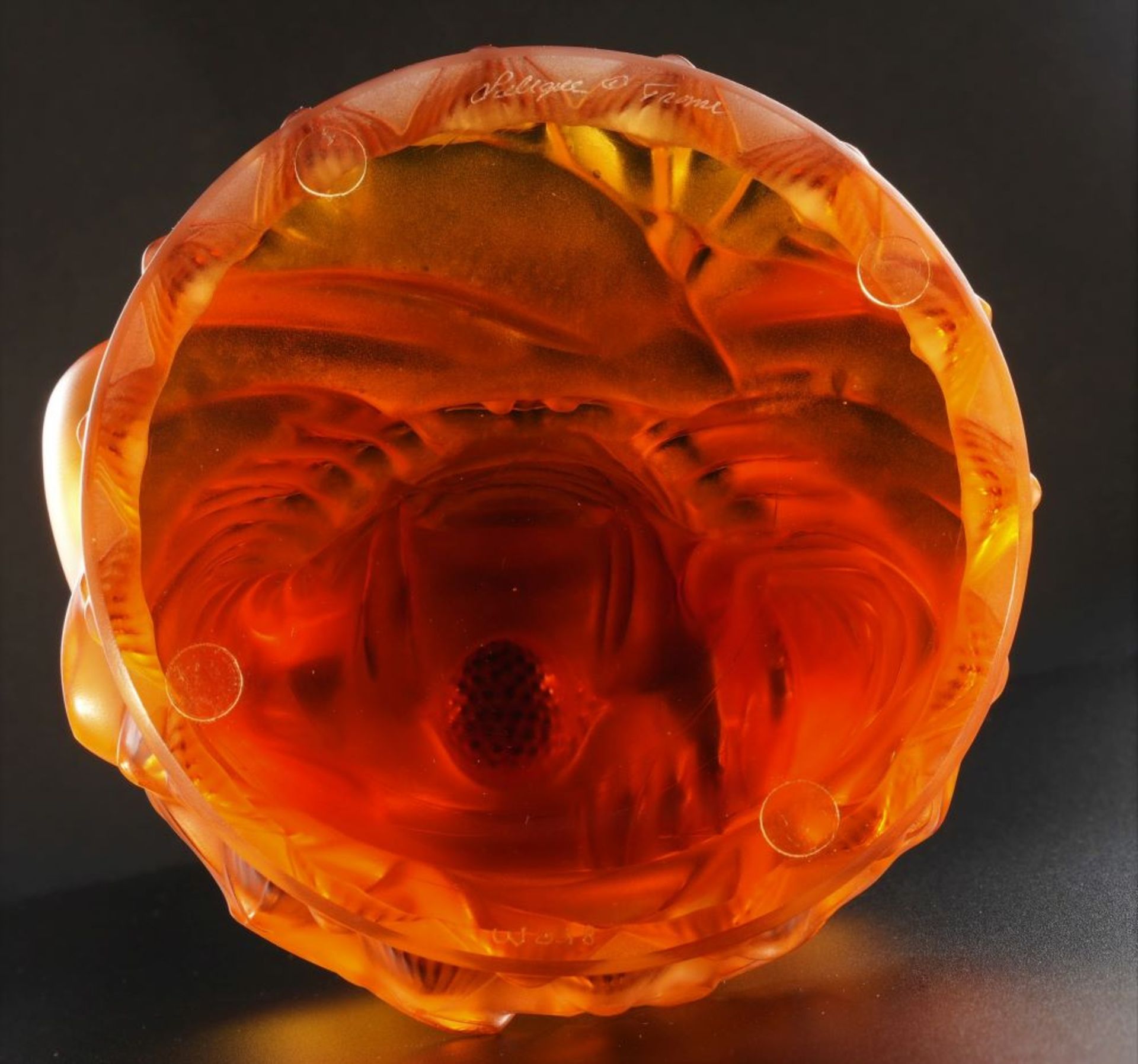 A LALIQUE Small Buddha Sculpture in Re-Polished Amber Crystal with Satin Finish. Product Code: - Image 3 of 3