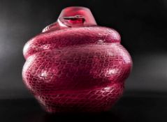 A LALIQUE Serpent Vase in Red Crystal. Product Code: 10107800. Hand Etched 'Lalique France'