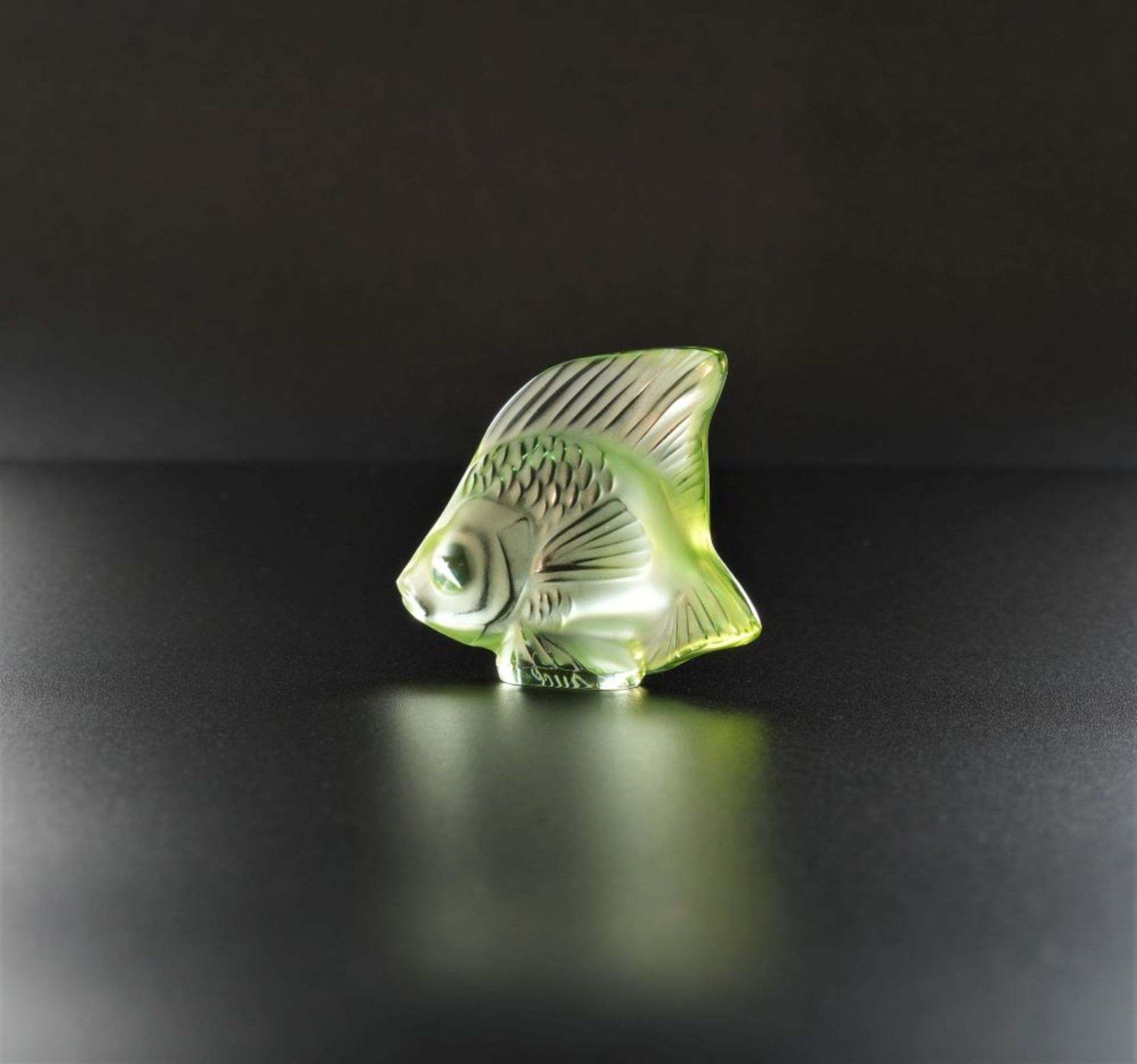 A LALIQUE Extra Small Fish Figure in Green Crystal from the Original 1912 Design by Rene Lalique.