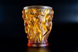 A LALIQUE 1927 - 2007 Numbered Anniversary Edition Bacchantes Vase in Amber Crystal. From the