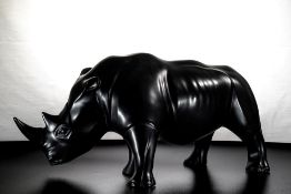 A LALIQUE Limited Edition, One of Seventen Pieces, Rhinoceros Sculpture in Black Crystal. Product